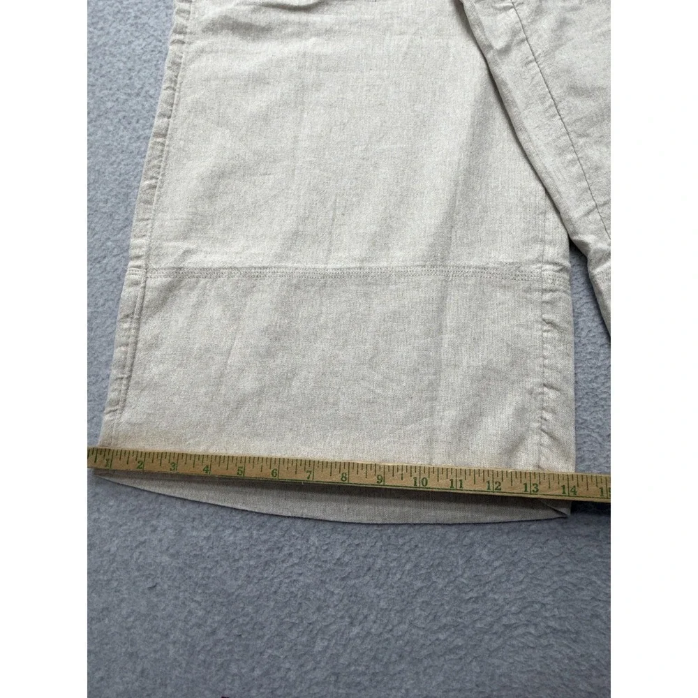 Banana Republic Linen‎ Wide Leg Cropped Pants Womens L Beige Pull On Casual